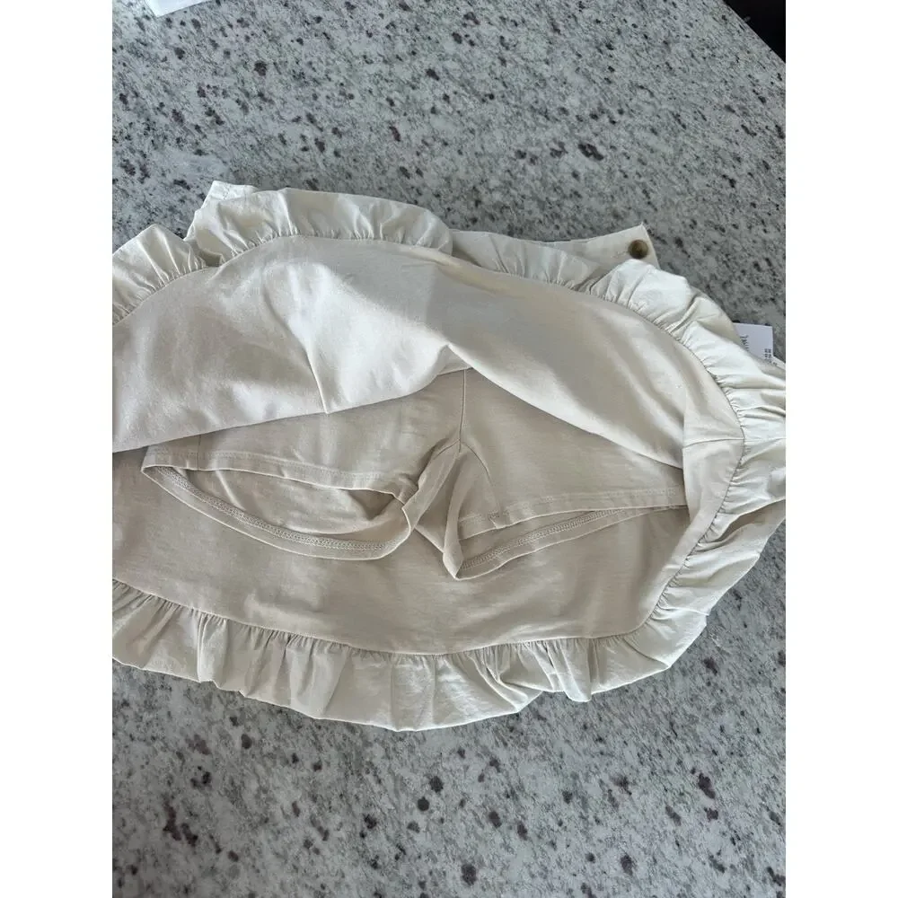American Eagle Beige Bubble Skort High Rise Button Ruffle Pockets 0